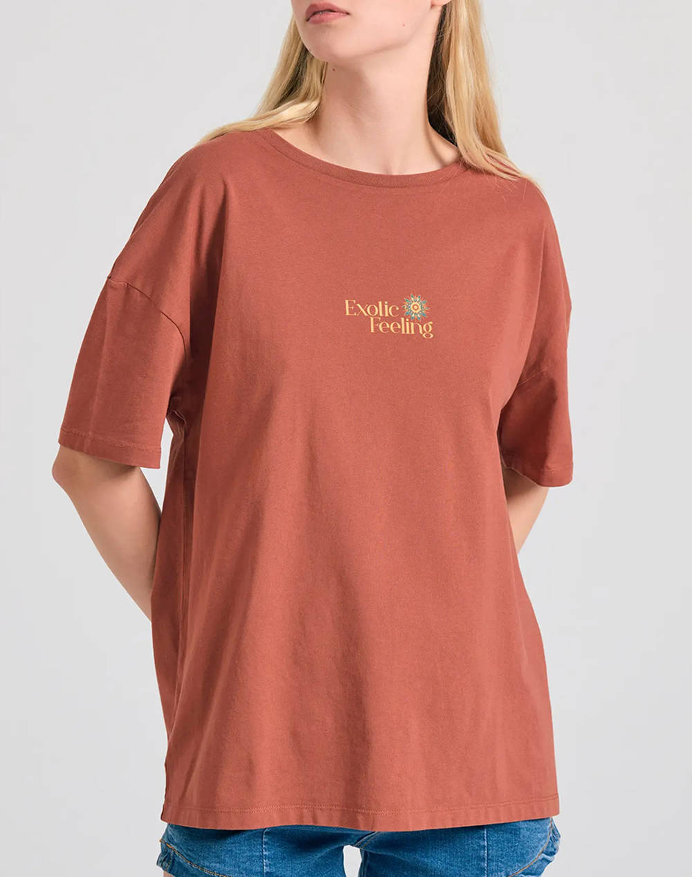 Funky Buddha Women''S Short Sleeve T Shirt With Print Women Clothes Tops T Shirts Brown Cotton Fbl011 141 04 Cocoa Brown Female T-Shirts Brown