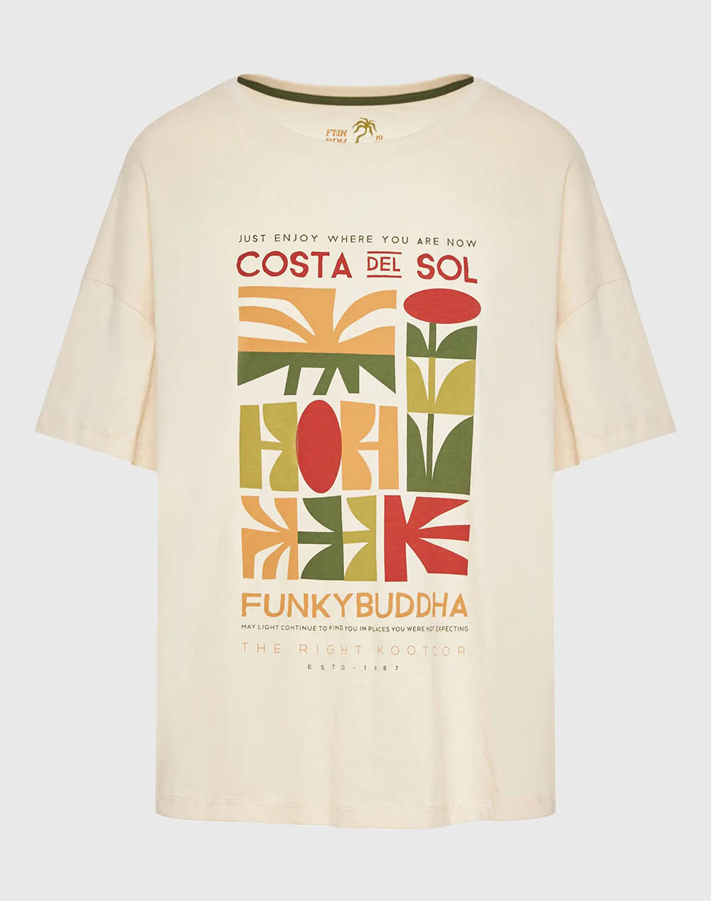 Funky Buddha Women''S Short Sleeve T Shirt With Print Women Clothes Tops T Shirts Biege Cotton Fbl011 170 04 Chalk Female T-Shirts Biege