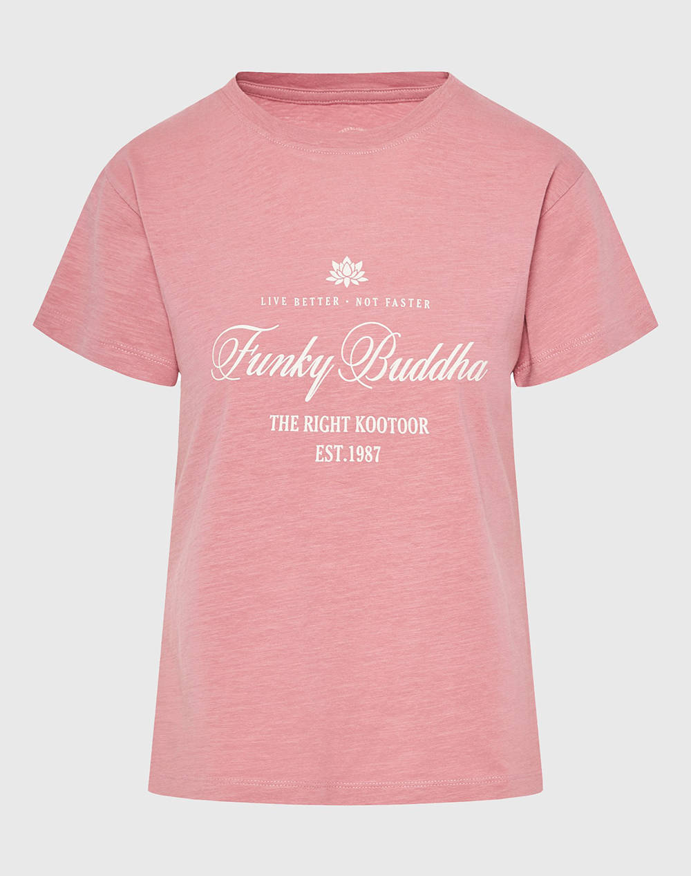 Funky Buddha Women''S Short Sleeve T Shirt With Print Women Clothes Tops T Shirts Deeppink Cotton Fbl011 177 04 Dusty Pink Female T-Shirts