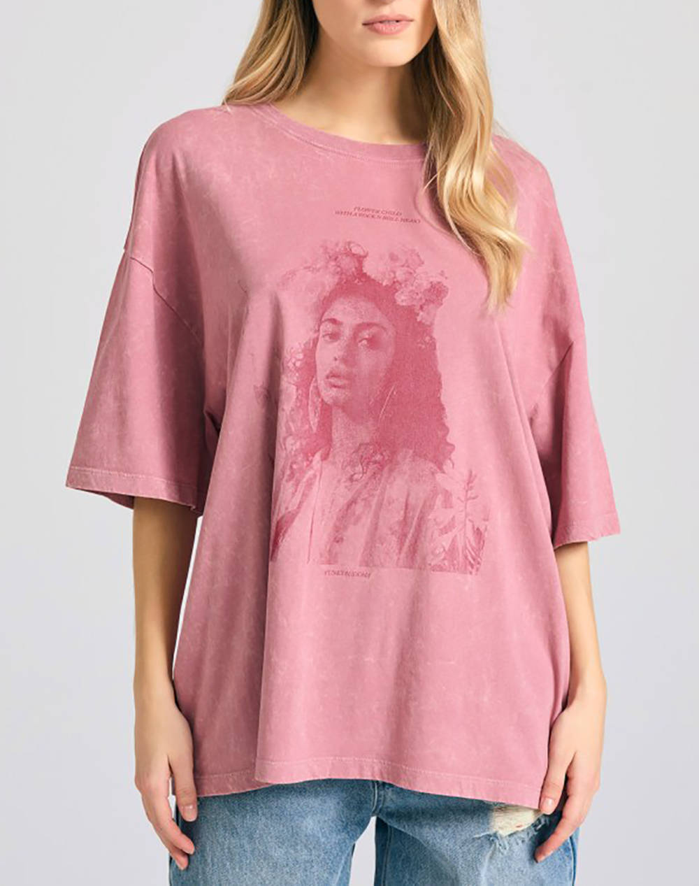 Funky Buddha Women''S Short Sleeve T Shirt With Print Women Clothes Tops T Shirts Deeppink Cotton Fbl011 184 04 Dusty Pink Female T-Shirts
