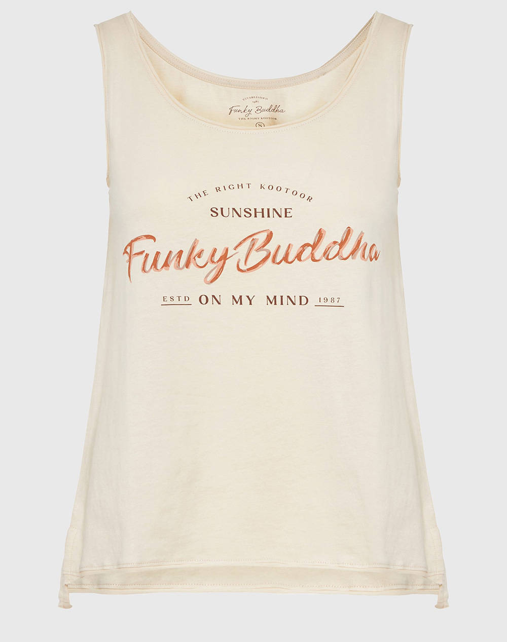 Funky Buddha Women''S Sleeveless Top Women Clothes Tops T Shirts Ecru Cotton Fbl011 163 04 Chalk Female T-Shirts