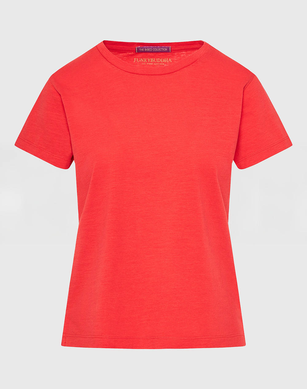 Funky Buddha Women''S Basic Short Sleeve Top Women Clothes Tops T Shirts Lightred Cotton Fbl011 102 04 Tomato Female T-Shirts