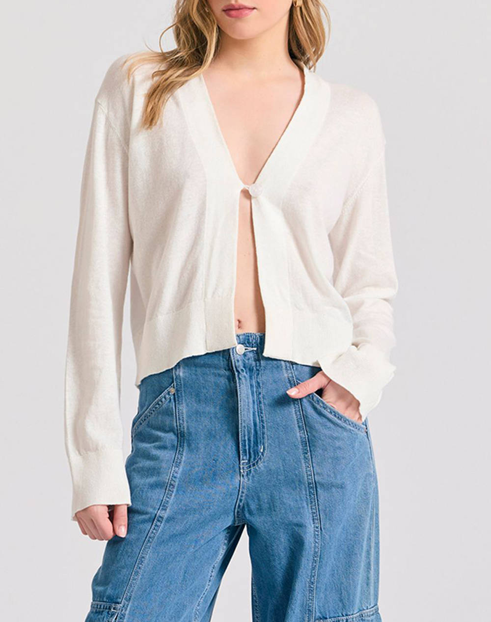 Funky Buddha Women''S Knitted Cardigan Women Clothes Tops Knits White Cotton,Linen Fbl011 101 09 White Female Knits