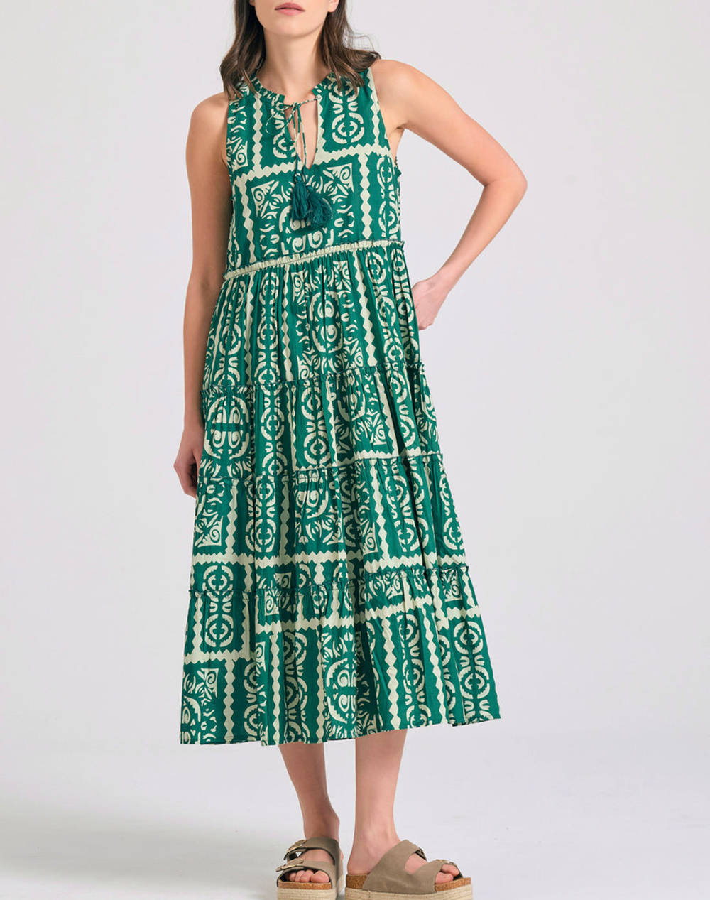 Funky Buddha Women''S Maxi Dress Women Clothes Dresses Green Cotton Fbl011 140 13 Multi Female Dresses Green