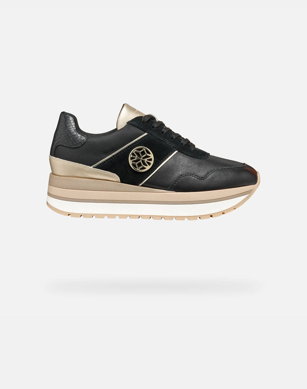 Geox D New Kency A Nappa+Suede Women Footwear Sneakers Black Leather,Synthetic,Fabric D55Mza08522C9999 C9999 Female Sneakers Black