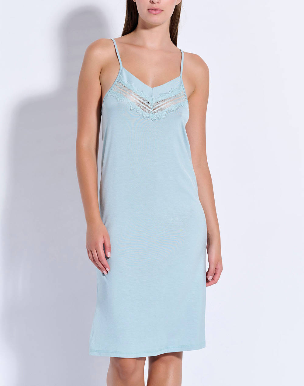 Jeannette Nightgown Strap Lace Women Homewear Nightdresses Mintgreen Viscose,Elastic J8015 Μεντα Female Nightdresses Green