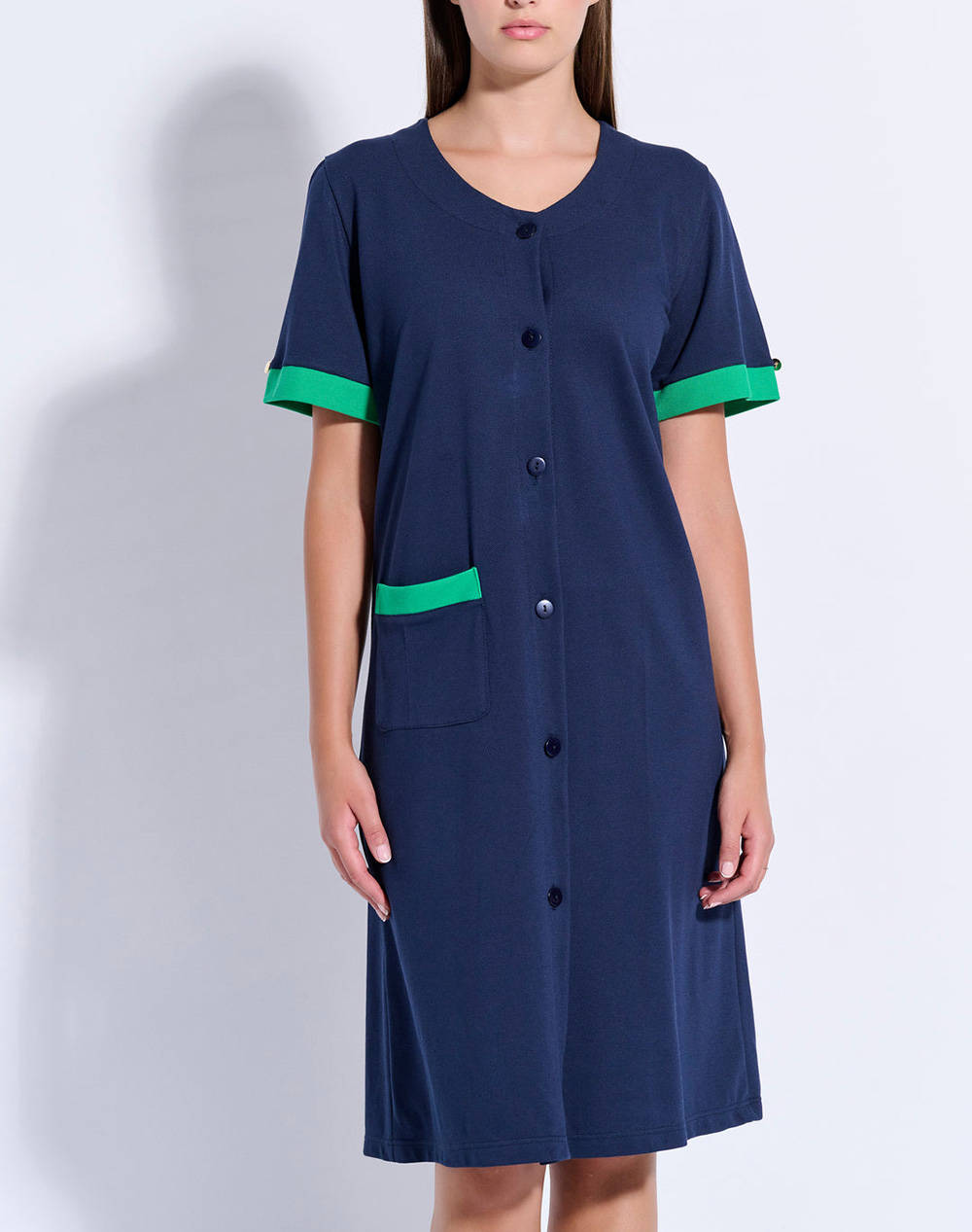 Jeannette Pique Buttoned Dress Women Clothes Dresses Darkblue Cotton J8055 Μπλε Female Dresses Blue