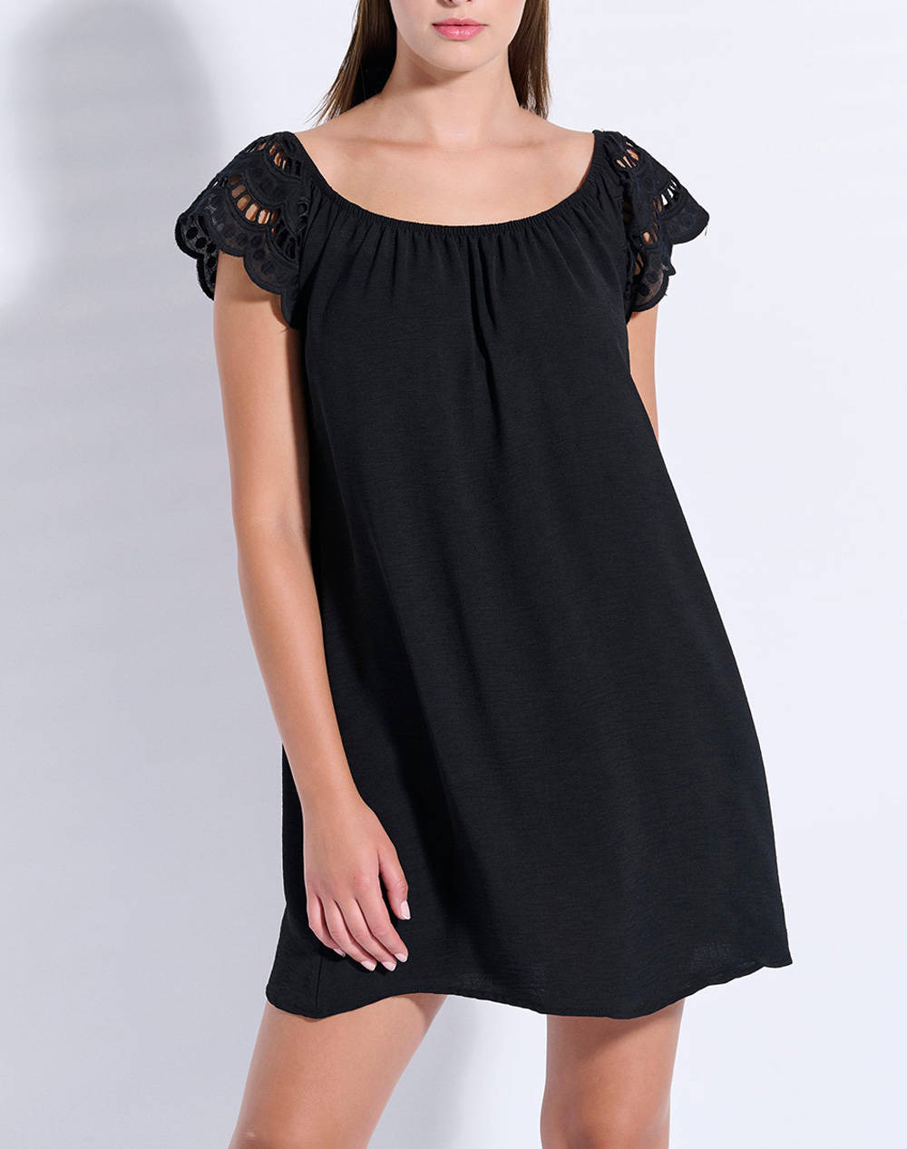 Jeannette Embroidered Dress Women Clothes Dresses Black Synthetic J8089 Μαύρο Female Dresses Black