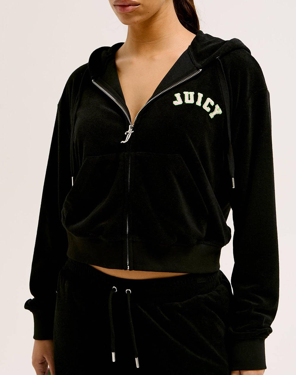 Juicy Nala Collegate Oversized Cropped Hoodie Women Clothes Tops Sweatshirts Black Cotton,Synthetic Jcwas125321 101 101 Female Sweatshirts Black