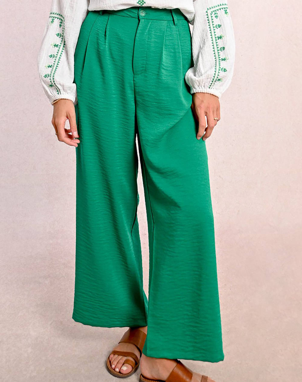 Molly Bracken Ladies Woven Pants Women Clothes Trousers Fabric Trousers Green Viscose,Elastic,Synthetic La1695De Green Female Fabric Trousers Green