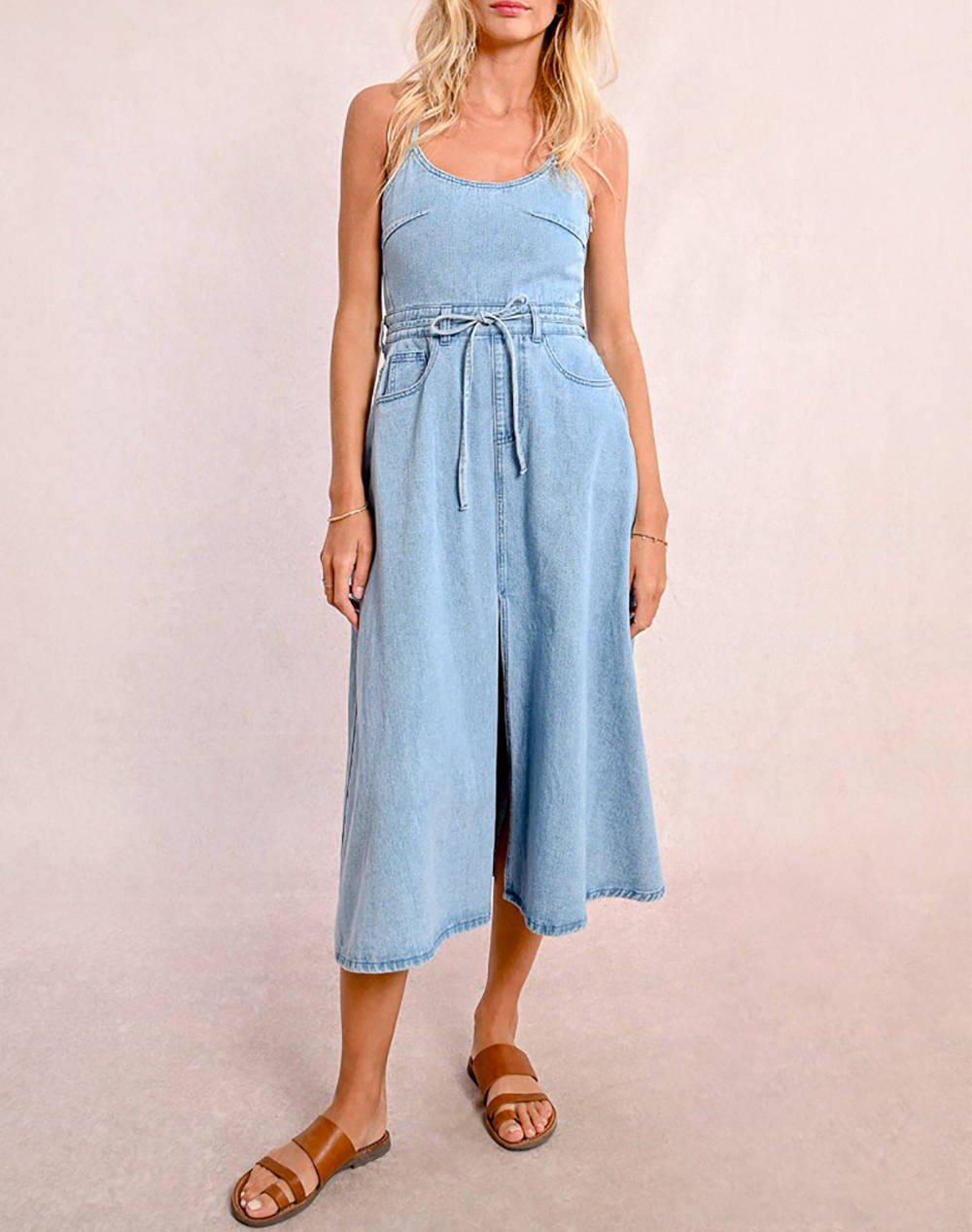 Molly Bracken Ladies Woven Dress Women Clothes Dresses Denimlightblue Cotton,Synthetic E1707De Light Blue Denim Female Dresses Blue