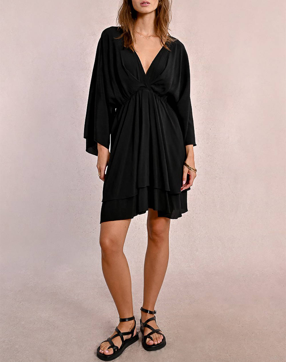 Molly Bracken Ladies Woven Dress Women Clothes Dresses Black Viscose,Elastic,Synthetic T1728Dp Black Female Dresses Black
