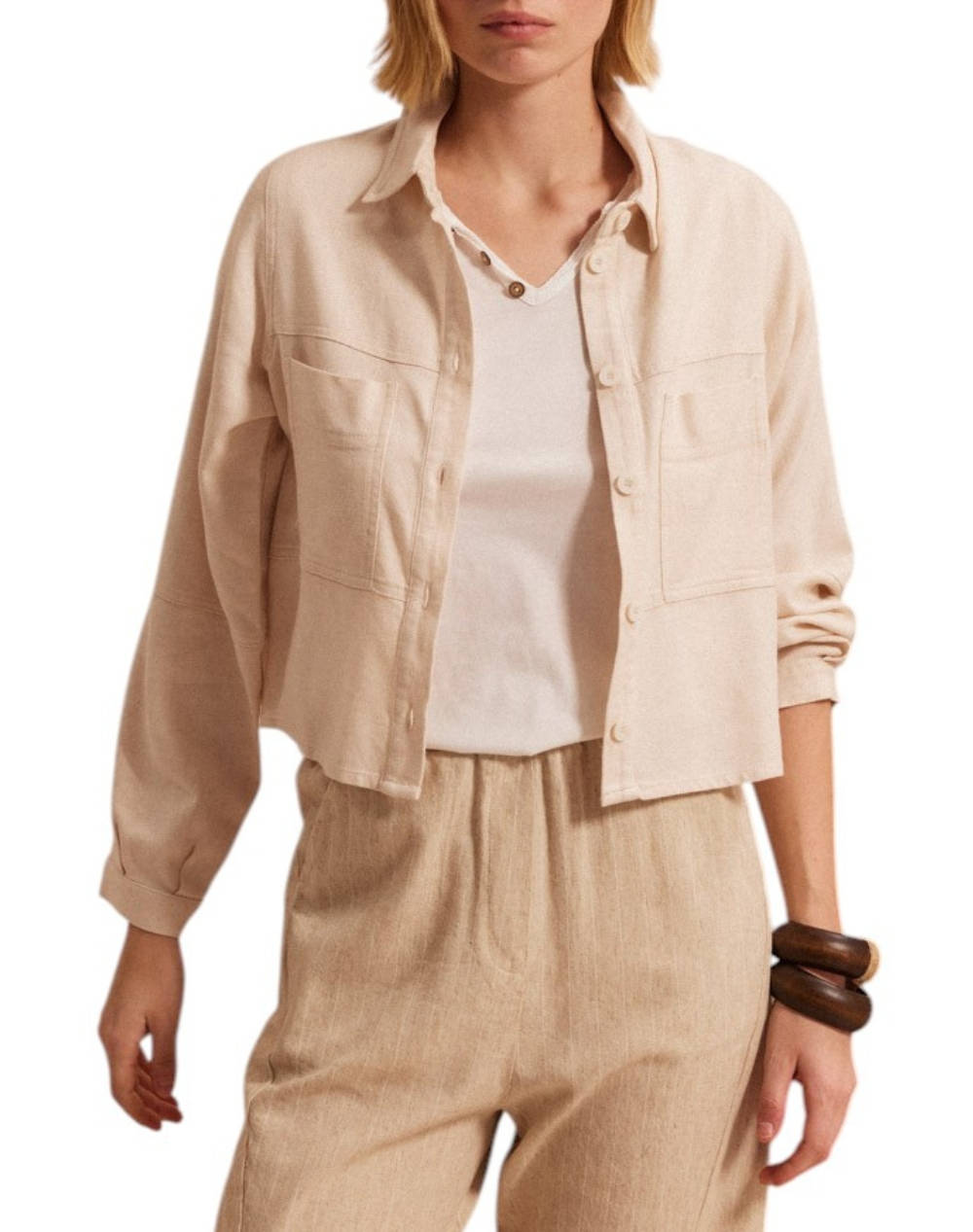 Namaste Jacket Women Clothes Outerwear Outerwear Jackets Ecru Linen,Synthetic Ss0525005 Natural Female Jackets