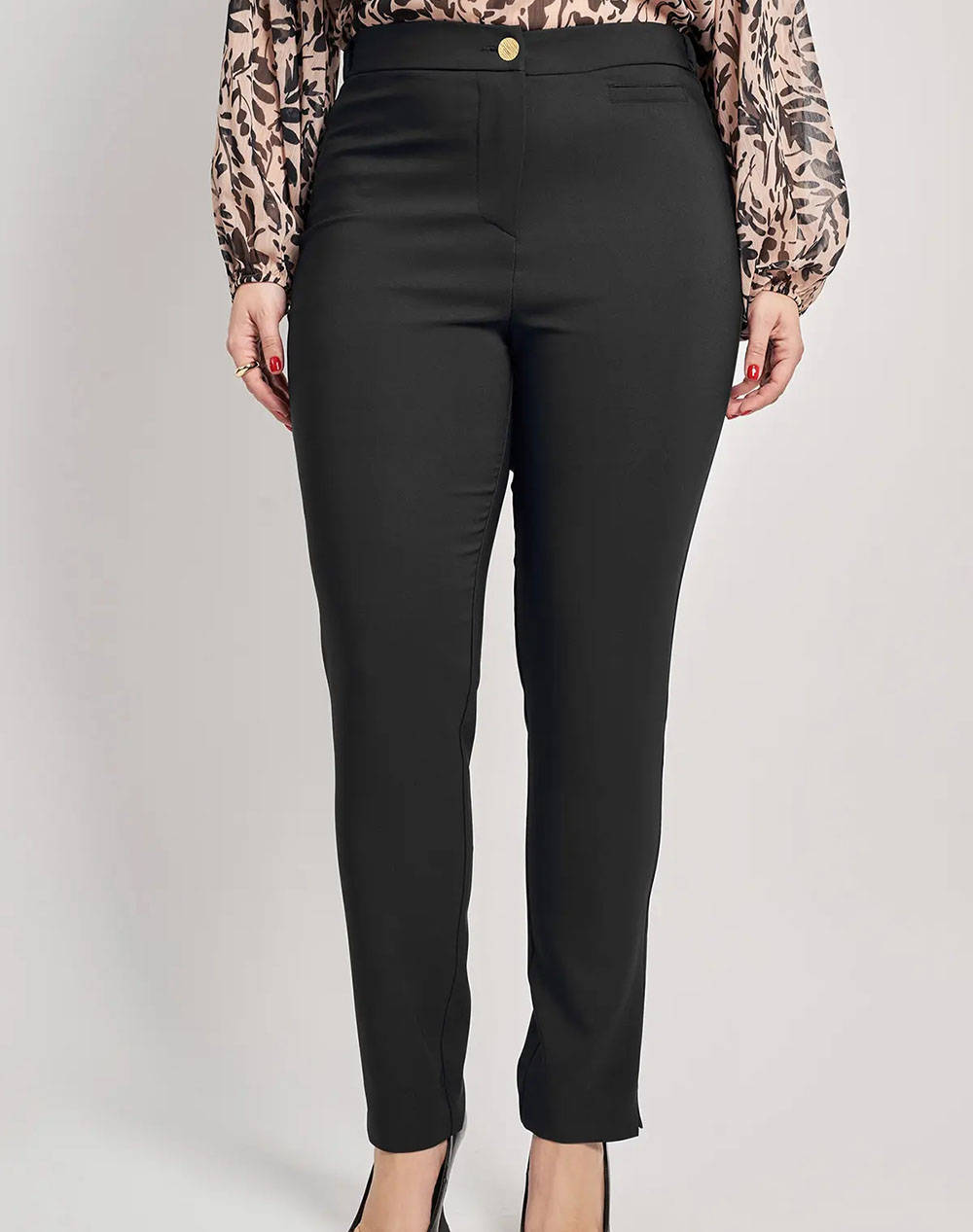 Parabita Slim Fit Crepe Trousers Women Clothes Trousers Fabric Trousers Black Elastic,Synthetic 012510207556 002 Female Fabric Trousers Black