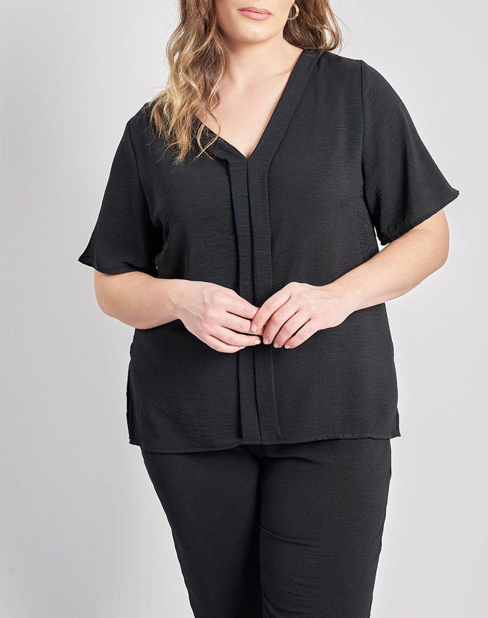 Parabita Washed Blouse With V And Pleat At The Front Women Clothes Tops T Shirts Black Synthetic 012510107669 002 Female T-Shirts Black