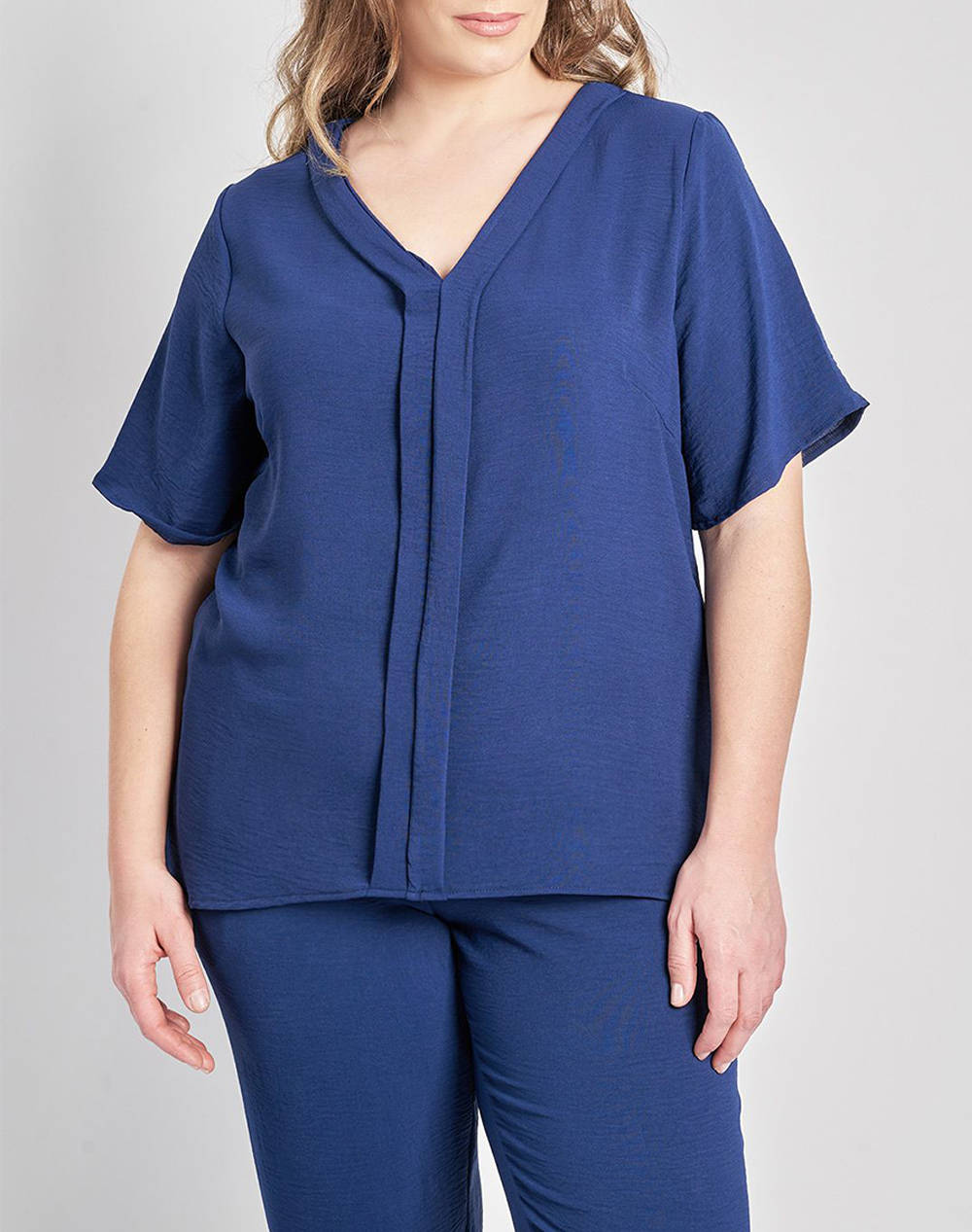 Parabita Washed Blouse With V And Pleat At The Front Women Clothes Tops T Shirts Blue Synthetic 012510107669 003 Female T-Shirts Blue