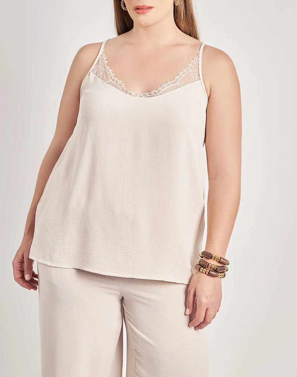 Parabita Lingerie Top Washed Embossed With Lace Women Clothes Tops Tops/Bodies Biege Synthetic 012510105574 007 Female Tops/Bodies Biege