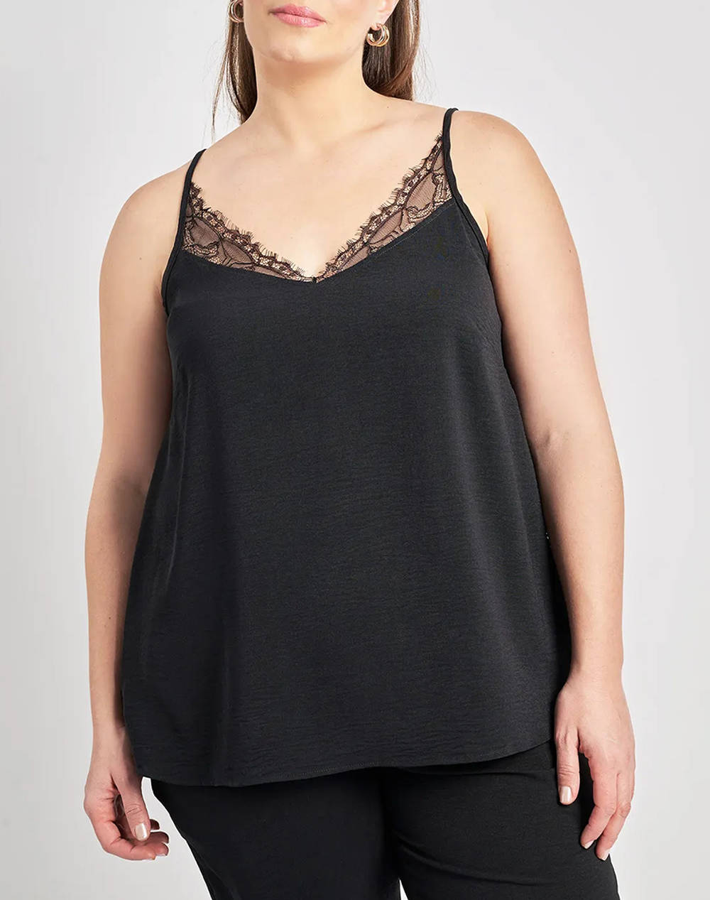 Parabita Lingerie Top Washed Embossed With Lace Women Clothes Tops Tops/Bodies Black Synthetic 012510105574 002 Female Tops/Bodies Black