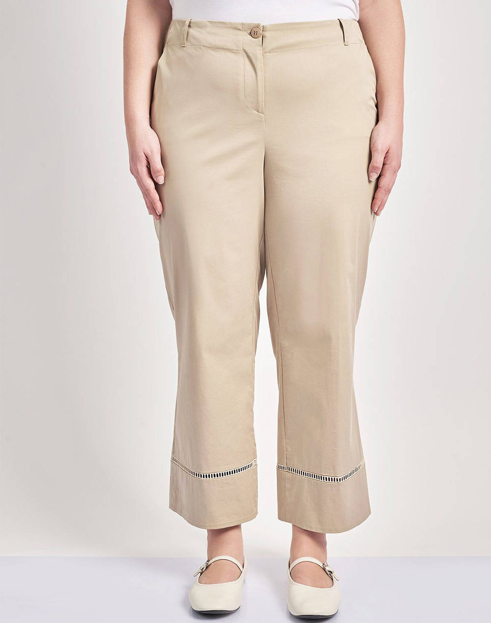 Parabita Cropped Trench Coat Pants With Braid Women Clothes Trousers Fabric Trousers Biege Cotton,Elastic,Synthetic 012510207443 007 Female Fabric