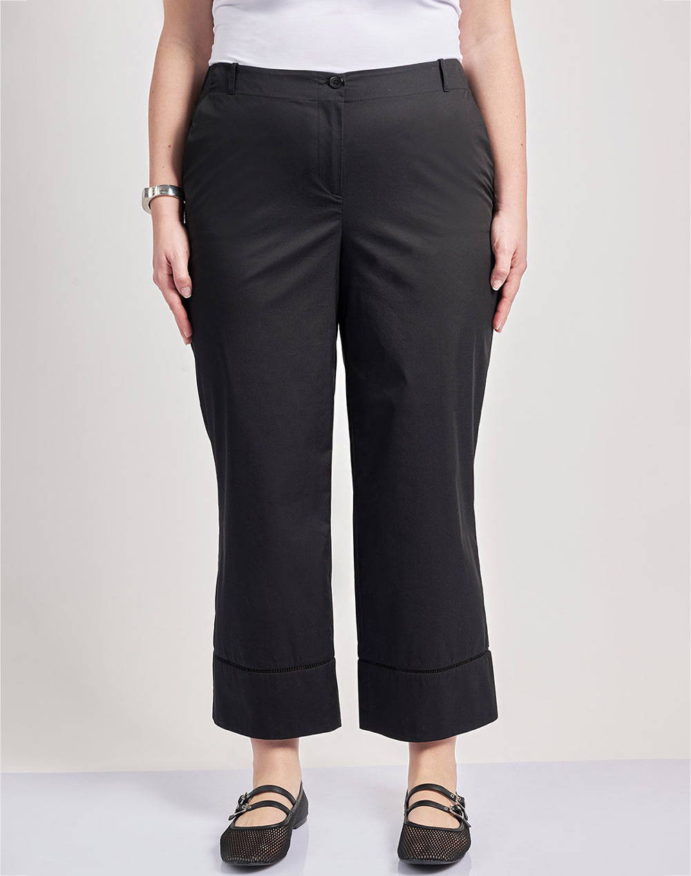 Parabita Cropped Trench Coat Pants With Braid Women Clothes Trousers Fabric Trousers Black Cotton,Elastic,Synthetic 012510207443 002 Female Fabric