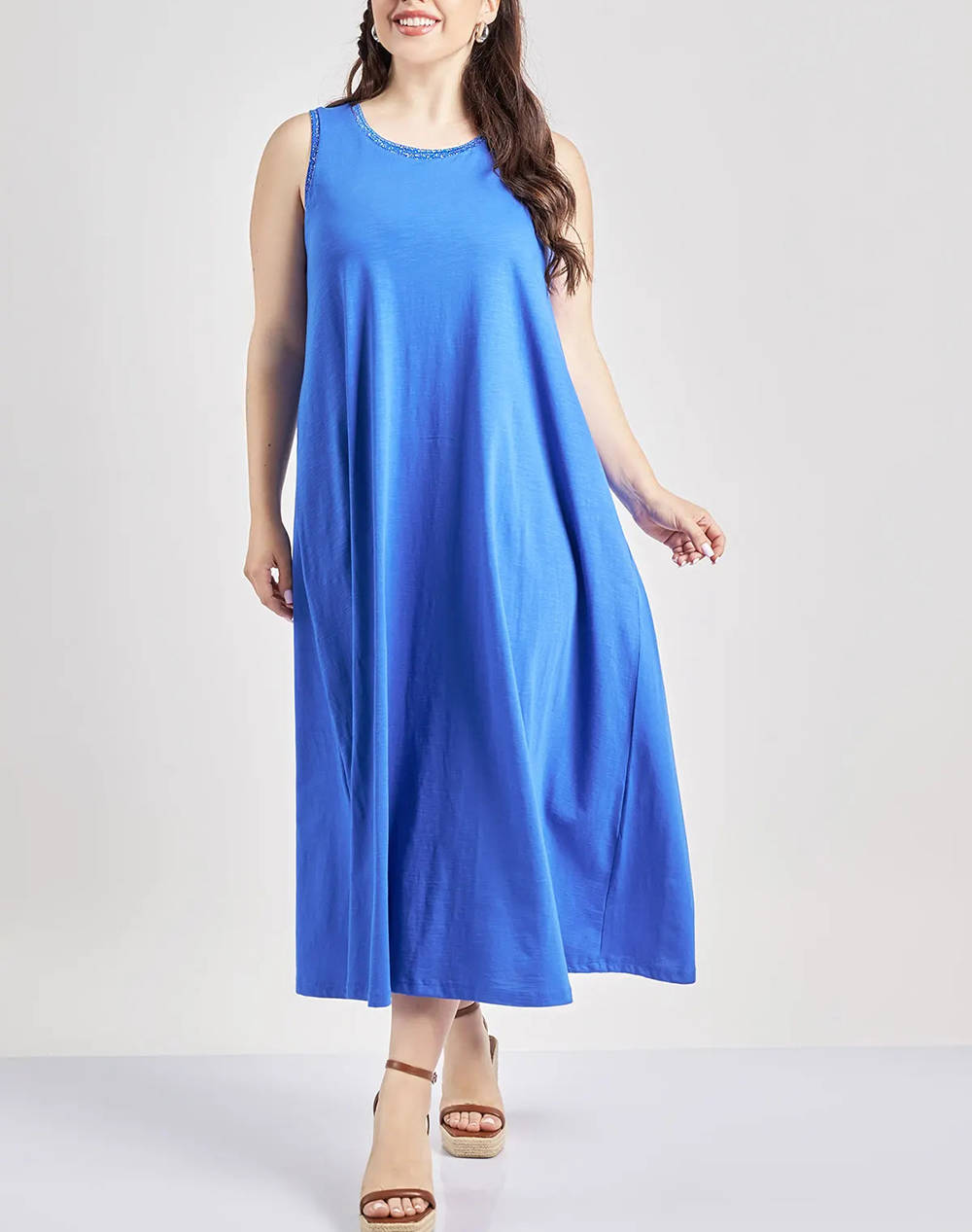 Parabita Sleeveless Cotton Dress With Lurex Braid Women Clothes Dresses Royalblue Cotton 012510607698 038 Female Dresses Blue