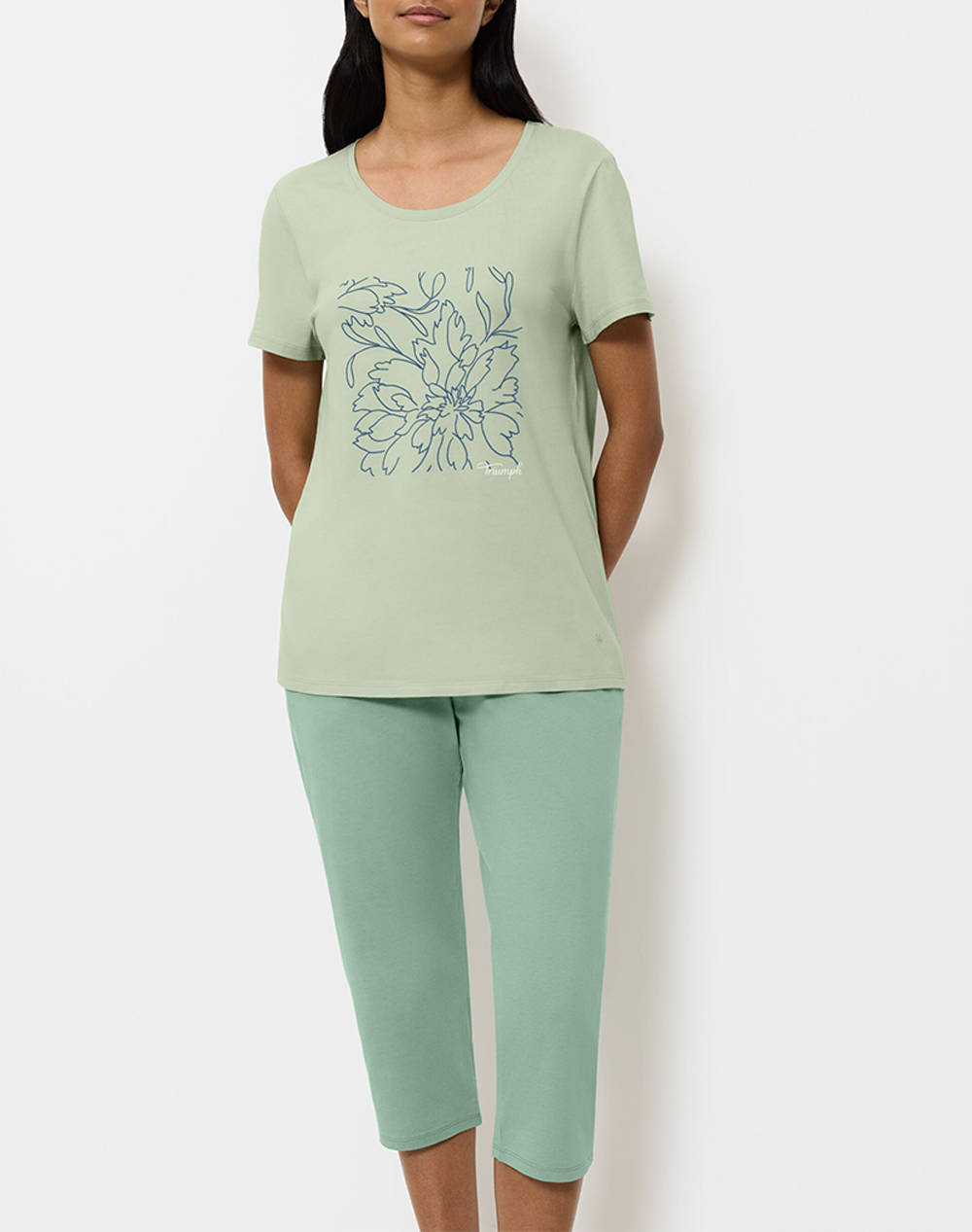 Triumph Sets Pk Capri X 02 Women Homewear Pyjamas Lightgreen Cotton 10222617 M010 Female Pyjamas Green