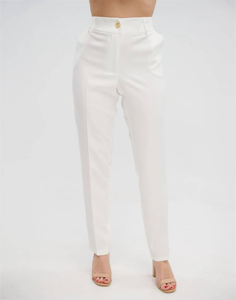 Fibes Pants Women Clothes Trousers Fabric Trousers White Elastic,Synthetic 04 8002N White Female Fabric Trousers
