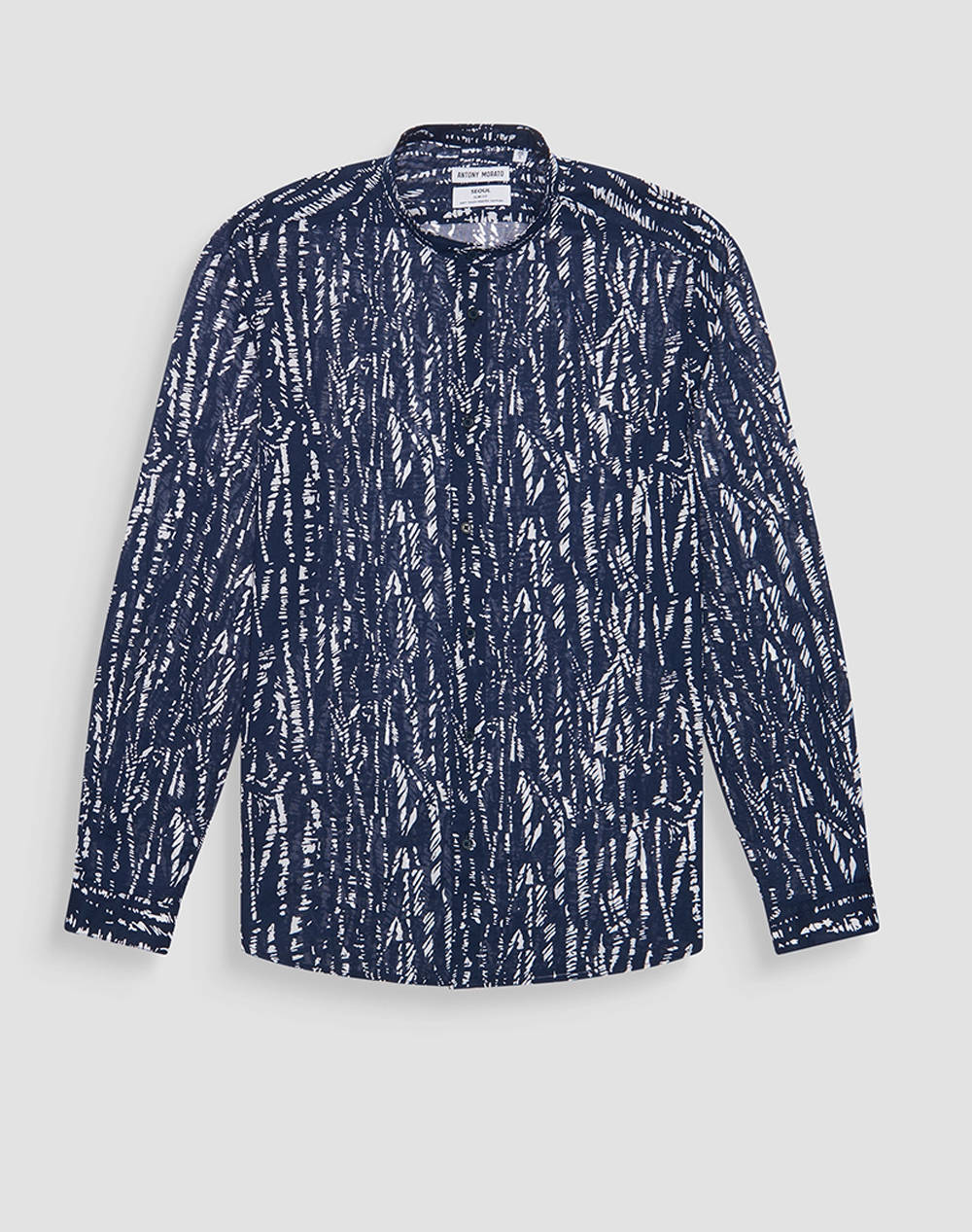 Antony Morato Mmsl00631Fa430647 Min Of 6 Shirt Seoul Slim Fit In Printed Cotton Fabric With Logoed Metal Badge Men''S Shirt Men Clothes Shirts Navyb