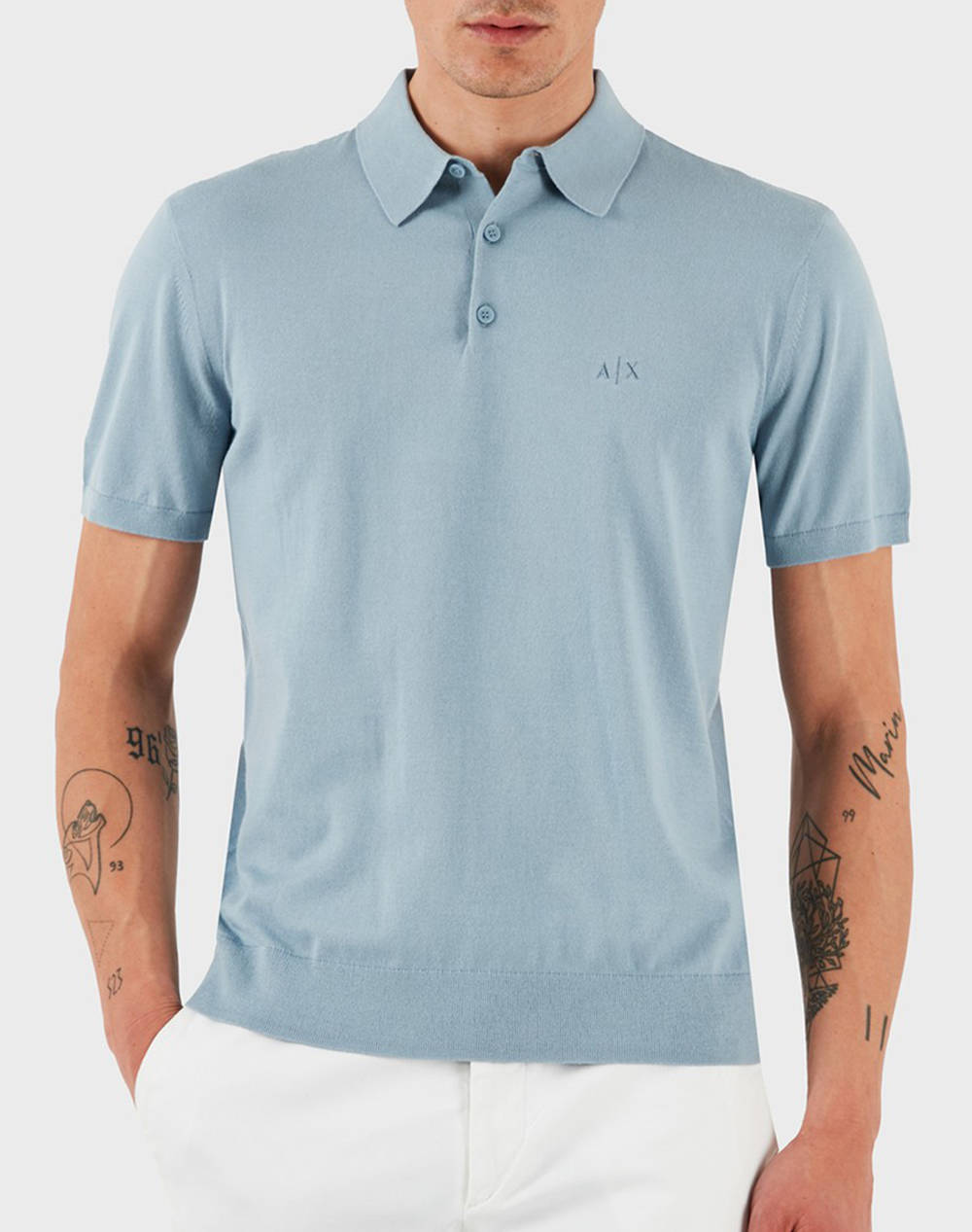 Armani Exchange Knit Polo Men Clothes T Shirts & Sweatshirts Polo Lightblue Cotton 8Nzf5Dzm3Jz U9287 Male Polo Blue