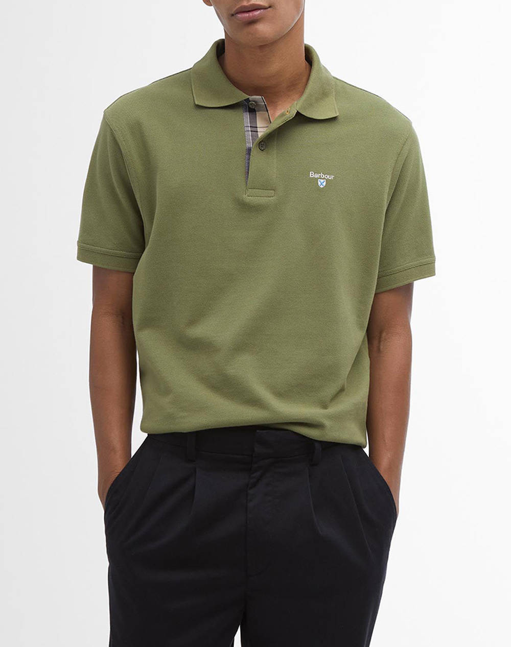 Barbour Tartan Pique Polo Shirt Men Clothes T Shirts & Sweatshirts Polo Olive Cotton Mml0012 Brol39 Male Polo