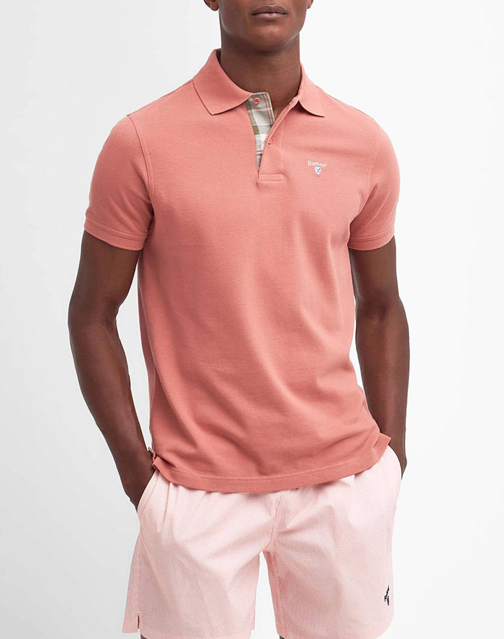 Barbour Tartan Pique Polo Shirt Men Clothes T Shirts & Sweatshirts Polo Pink Cotton Mml0012 Brpi55.1 Male Polo