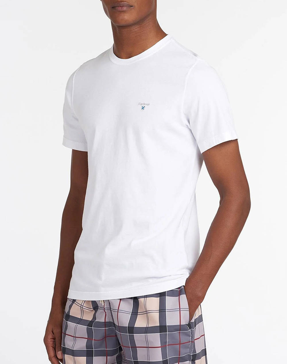 Barbour Tartan Sports Tee Men Clothes T Shirts & Sweatshirts T Shirts White Cotton Mts0670 Brwh11 Male T-Shirts