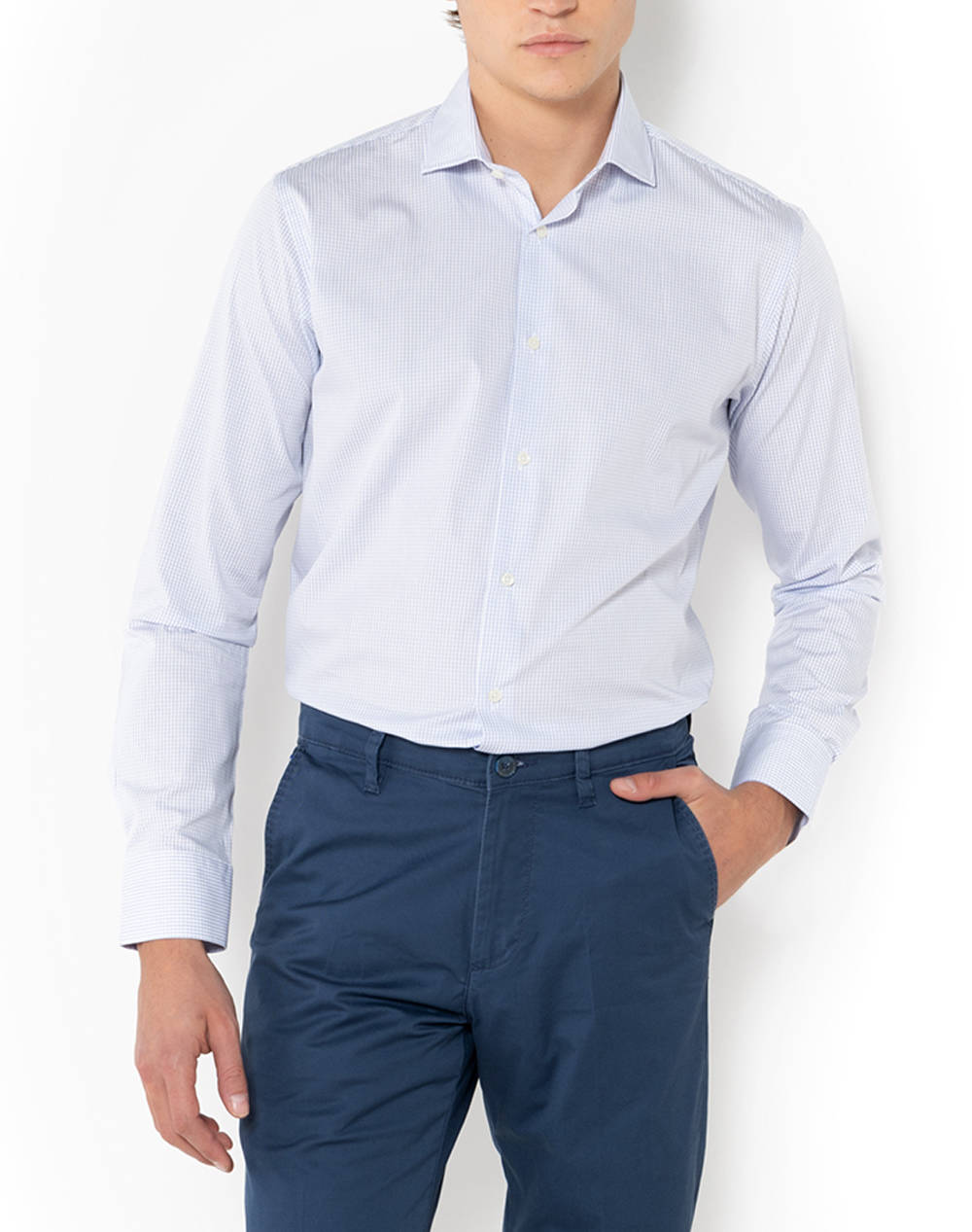 The Bostonians Chester Poplin Shirt Custom Fit Minicheck Poplin Semi Rex Custom Fit Men Clothes Shirts Lightblue Cotton,Broadcloth 3Anch8575 Sky Male