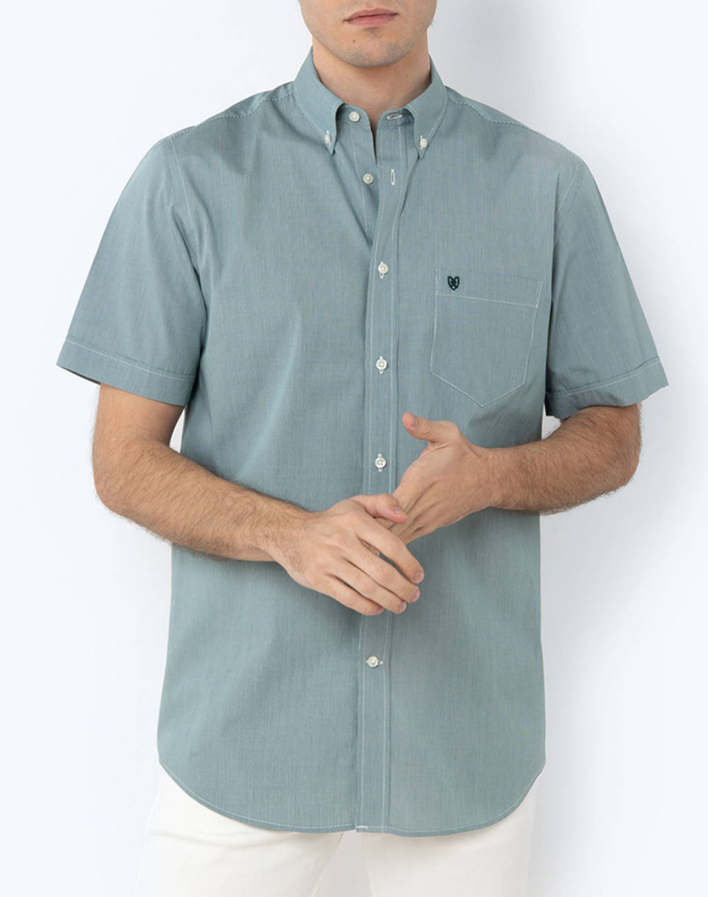 The Bostonians Chester Poplin Shirt Regular Fit Minicheck Poplin Button Down Regular Fit Men Clothes Shirts Green Cotton 3Bap0016 Green Male Shirts