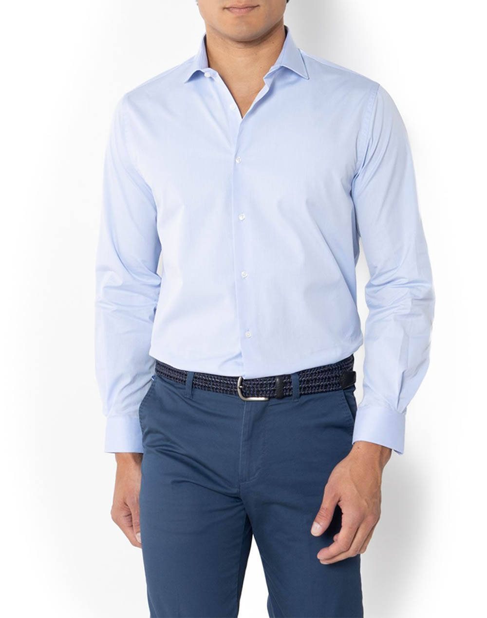The Bostonians Shirt Dobby Custom Fit Patterned Dobby Semi Rex Custom Fit Men Clothes Shirts Lightblue Cotton 3Anp2407X Light Male Shirts Blue