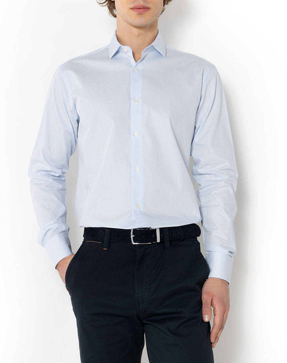 The Bostonians Shirt Dobby Custom Fit Patterned Dobby Semi Rex Custom Fit Men Clothes Shirts Skyblue Cotton 3Anp2386 Sky Male Shirts Blue