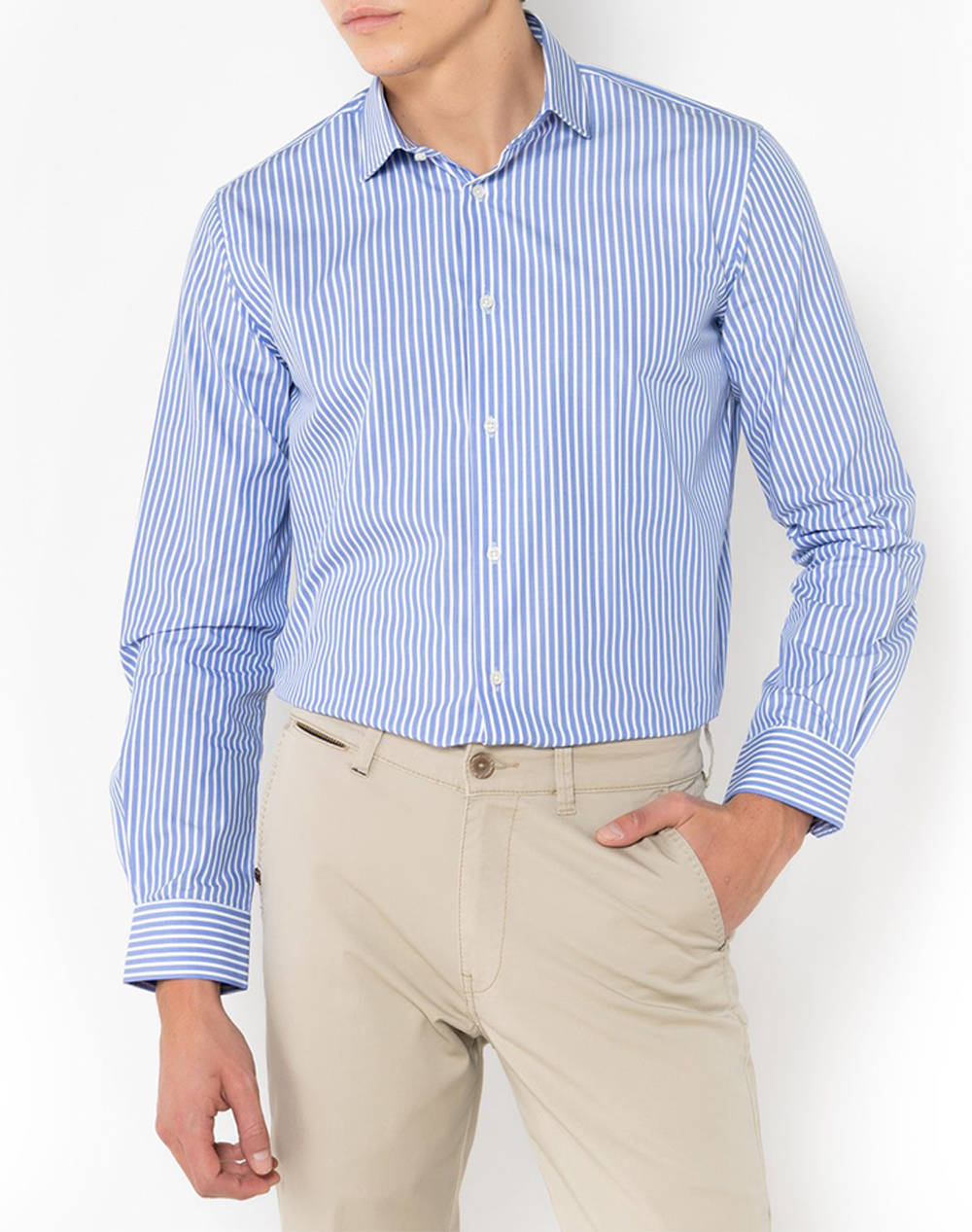 The Bostonians Acorn Poplin Shirt Custom Fit Stripe Poplin Semi Rex Custom Fit Men Clothes Shirts Blue Cotton 3Ans4873 Sax Male Shirts Blue