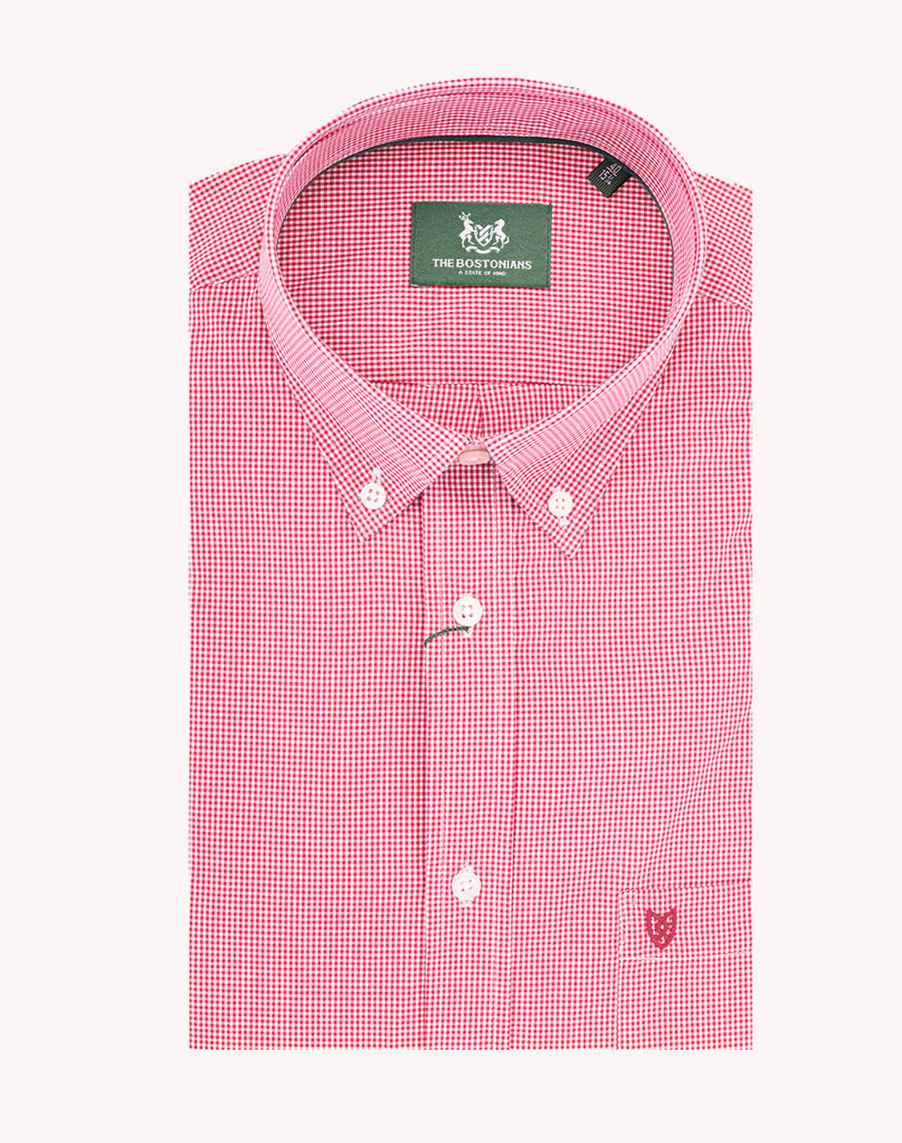 The Bostonians Chester Poplin Shirt Regular Fit Minicheck Poplin Button Down Regular Fit Men Clothes Shirts Red Cotton 3Aac7021 Red Male Shirts