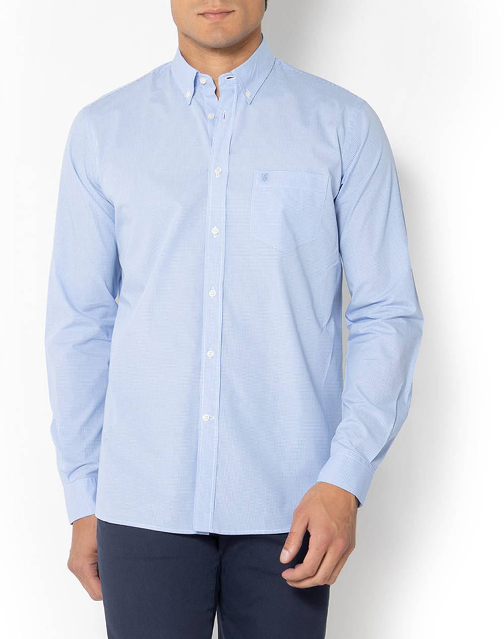 The Bostonians Chester Poplin Shirt Regular Fit Minicheck Poplin Button Down Regular Fit Men Clothes Shirts Skyblue Cotton 3Aac7021 Sky Male Shirts