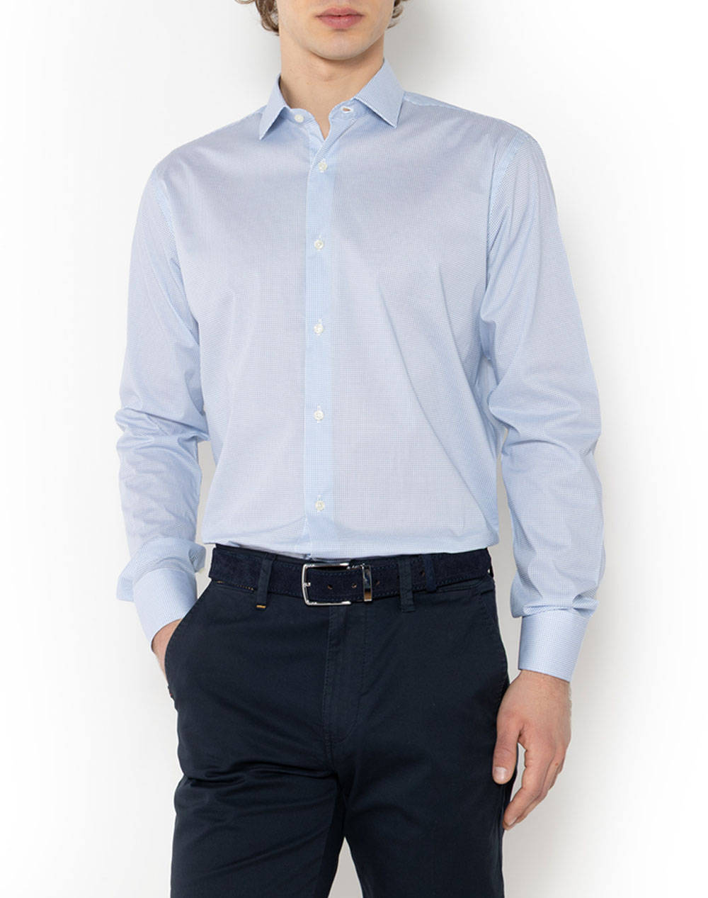 The Bostonians Shirt Charles Poplin Custom Fit Print Poplin Semi Rex Custom Fit Men Clothes Shirts Skyblue Cotton,Broadcloth 3Anp2405 Sky Male Shirts
