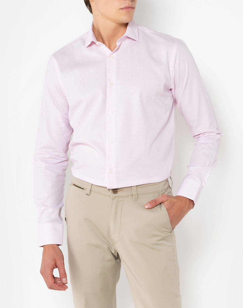 The Bostonians Shirt Dobby Custom Fit Patterned Dobby Semi Rex Custom Fit Men Clothes Shirts Pink Cotton 3Anp2383 Pink Male Shirts