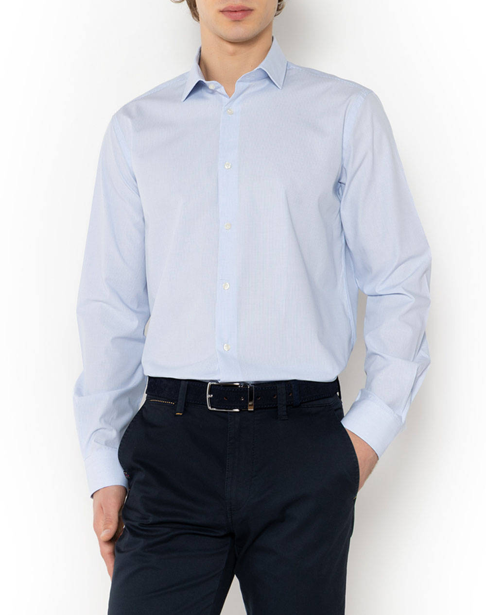 The Bostonians Chester Poplin Shirt Custom Fit Minicheck Poplin Semi Rex Custom Fit Men Clothes Shirts Skyblue Cotton,Broadcloth 3Anch8577 Sky Male