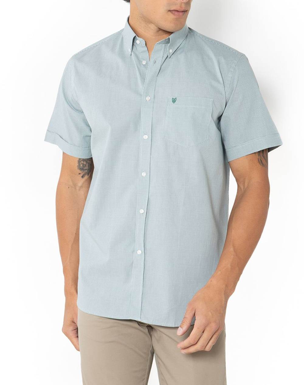 The Bostonians Chester Poplin Shirt Regular Fit Minicheck Poplin Button Down Regular Fit Men Clothes Shirts Green Cotton 3Bac7021 Olive Male Shirts