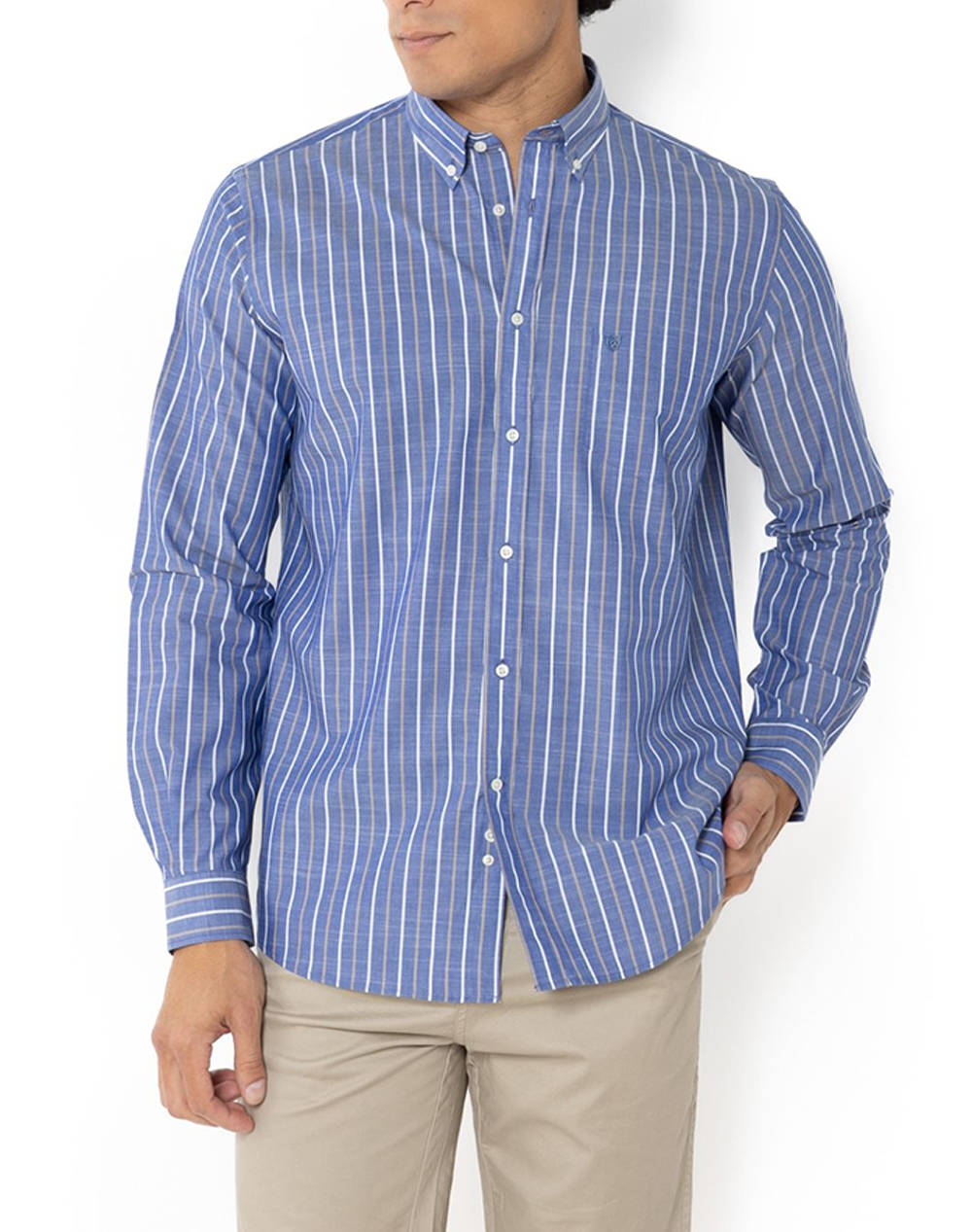 The Bostonians Shirt Acorn Regular Fit Stripe Slub Button Down Regular Fit Men Clothes Shirts Blue Cotton 3Aas4863 Blue Male Shirts Blue