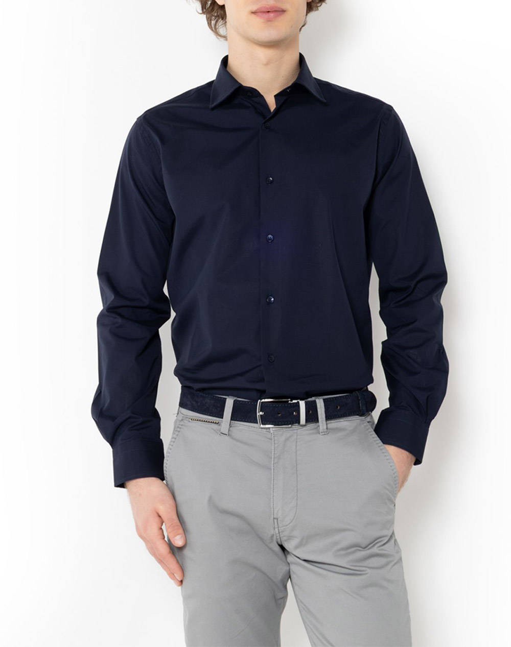 The Bostonians Poplin Shirt Custom Fit Plain Poplin Classic Custom Fit Men Clothes Shirts Navyblue Cotton 3Amp1656 Navy Male Shirts Blue