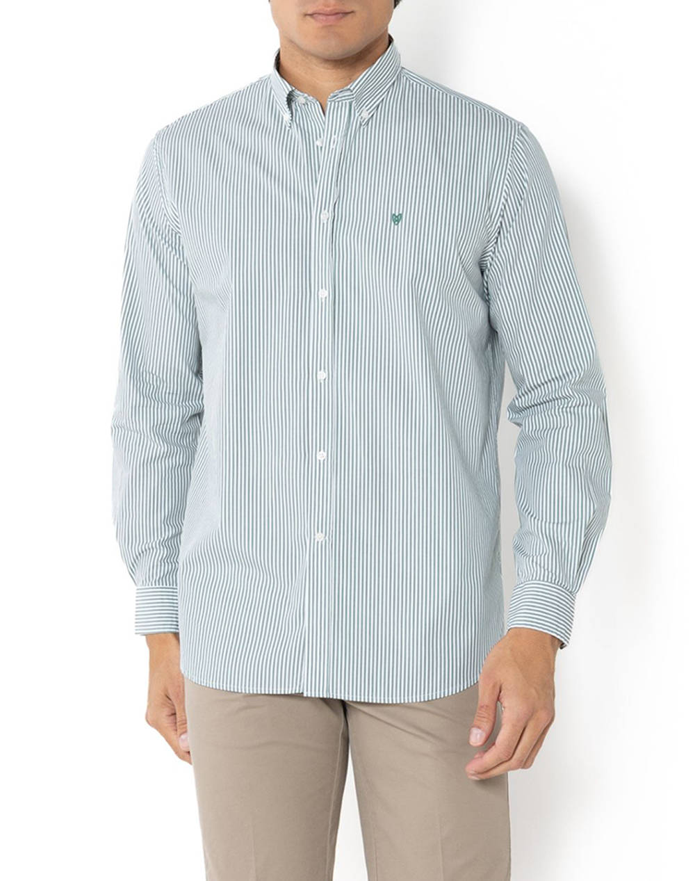 The Bostonians Acorn Poplin Shirt Regular Fit Stripe Poplin Button Down Regular Fit Men Clothes Shirts Green Cotton 3Aas4879 Olive Male Shirts Green