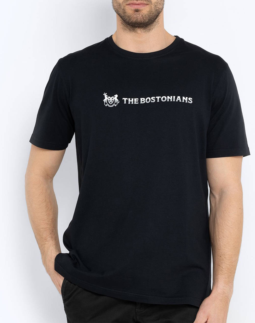 The Bostonians Two Tone Logo Regular T Shirt Men Clothes T Shirts & Sweatshirts T Shirts Black Cotton 3Ts1287N Black Male T-Shirts Black