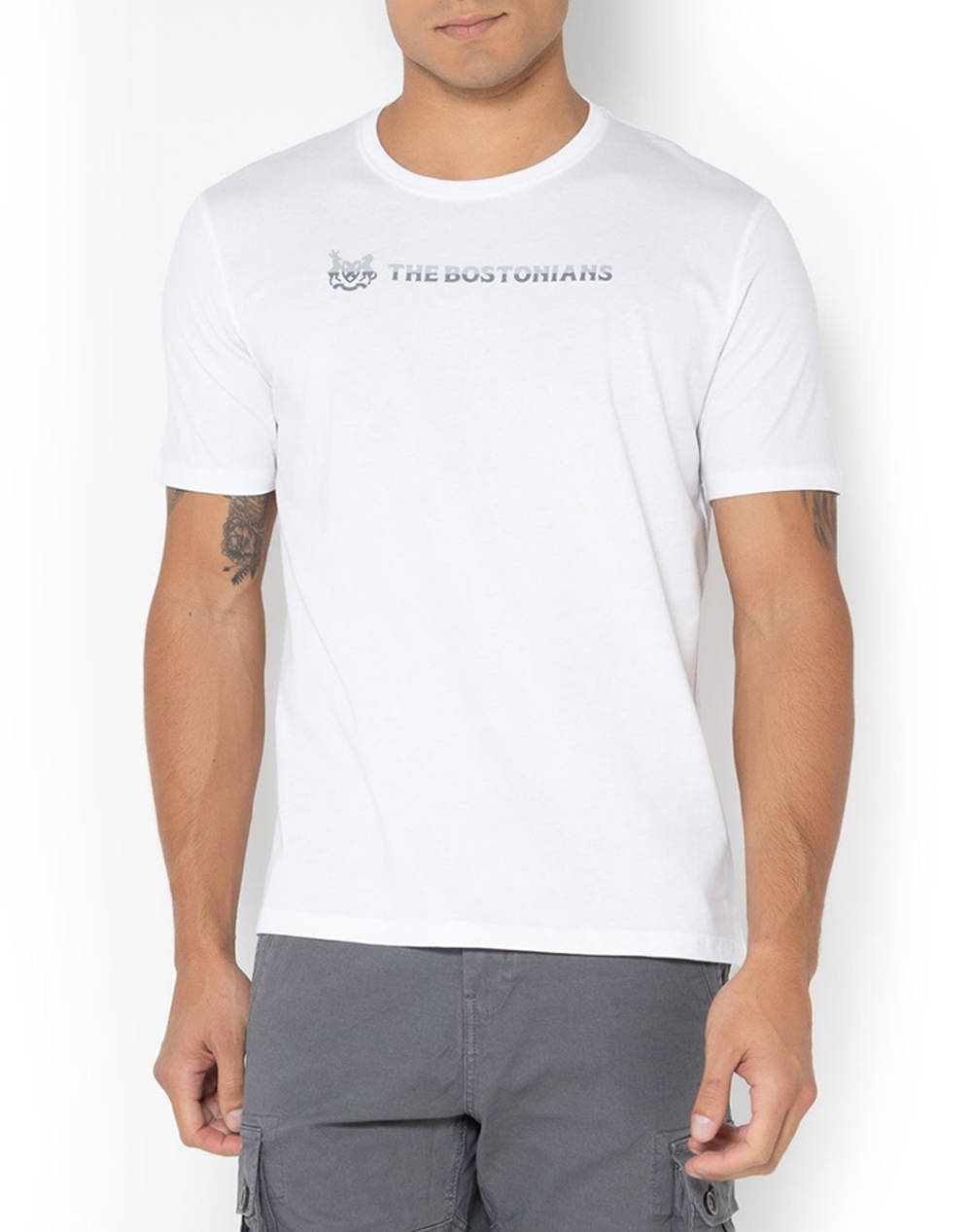 The Bostonians Two Tone Logo Regular T Shirt Men Clothes T Shirts & Sweatshirts T Shirts White Cotton 3Ts1287N White Male T-Shirts