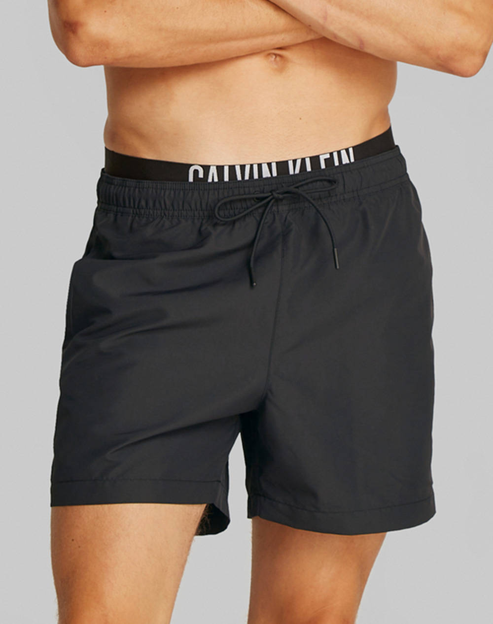 Calvin Klein Medium Double Wb Men Clothes Swimwear Shorts Black Synthetic Km0Km01093 Beh Male Shorts Black