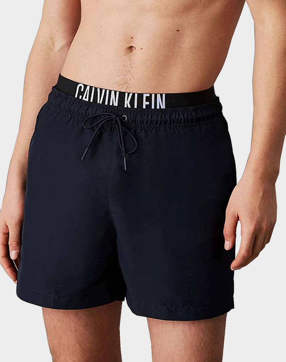 Calvin Klein Medium Double Wb Men Clothes Swimwear Shorts Darkblue Synthetic Km0Km01093 Cef Male Shorts Blue
